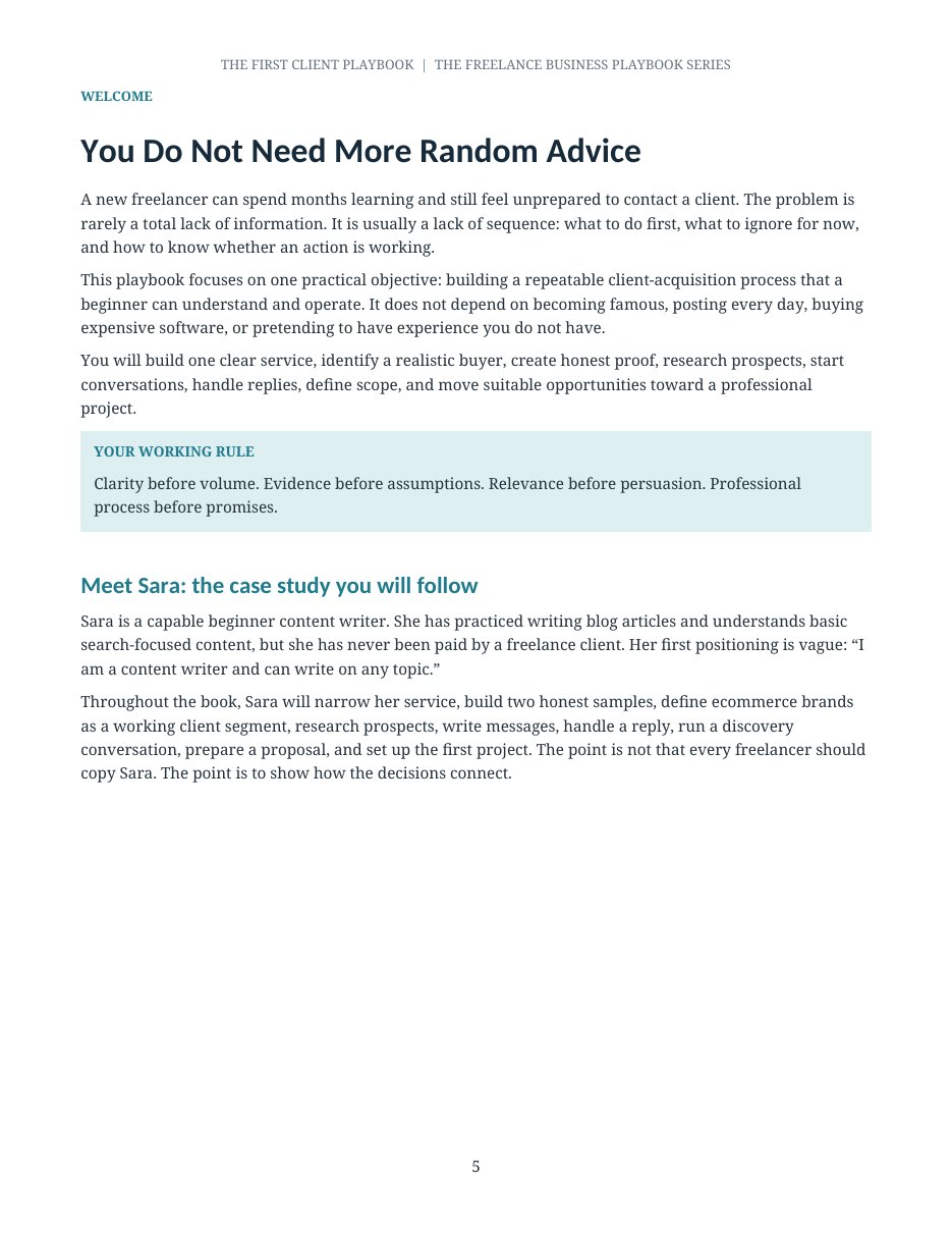 The First Client Playbook, selected manuscript page 5